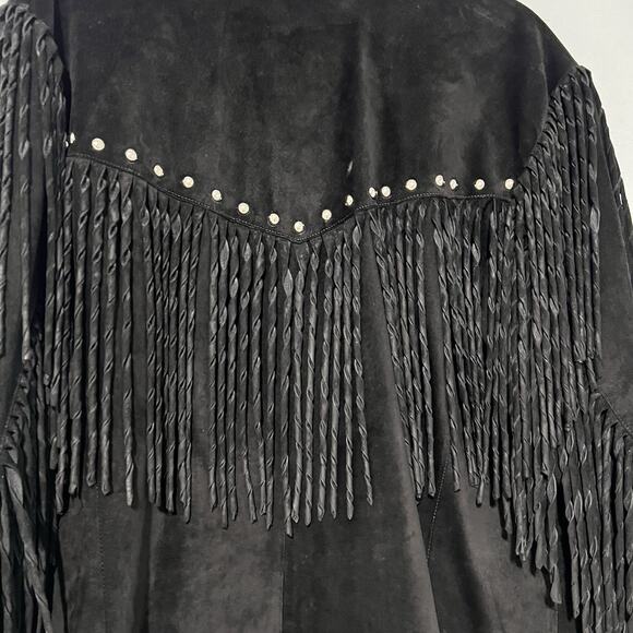 Vintage Arella Women’s Western Fringed Suede Leather Jacket XL Black Studs Rodeo - Picture 11 of 16